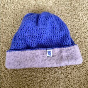 Blue and Purple Knitted Hat with Textured Design